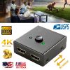 HD IN & HD OUT Bi-directional Switch Adapter 1x2 or 2x1 4K HDTV Splitter Converter Hub Manual Switcher Supports HD 3D 1080P for DVD HDTV Projector Dis