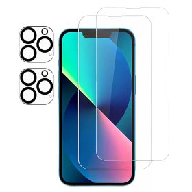2Pcs HD Clear Screen Protectors 2Pcs Camera Len Protectors Tempered Glass Film Full Coverage Screen Protector Set Fit for IOS Phone 14/14Plus/14Pro/14 (Option: ProtectorSet 12Pro)