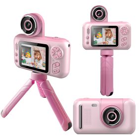 Kids Digital Camera with Flip Lens Children Video Camcorder Christmas Toy Birthday Gifts with Tripod 2.4in Screen 32G MMC Card for 3-10 Year Old Boys (Option: DigitalCamera Pink)