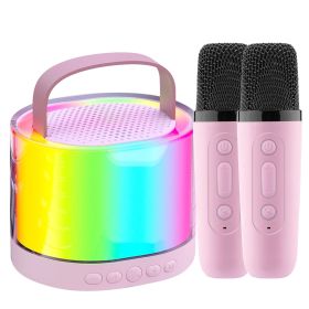 Mini Karaoke Machine With 2 Wireless Microphones Portable Karaoke Set for Kids Adults with RGB Lights Magic Sounds Echo Effect Gift for Boys Girls (Option: KaraokeMachine Pink)