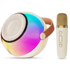D25 Mini Karaoke Machine With Dazzling Lights And Wireless Microphones (Option: Beige-One)