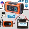 Car Battery Charger 12V 5A LCD Intelligent Auto Motorcycle Boat ATV Recover Pulse Repair