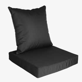 Outdoor Seat Cushion Set Waterproof Patio Furniture Cushion and Back Pillow Fade Resistant Deep Seat Set Chair Pad with Removable Cover for Chair Sofa (Option: SeatCushion Black)